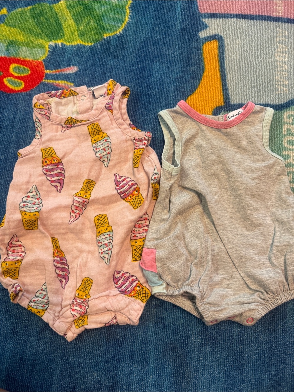 Ice Cream Print and Gray Baby Rompers
